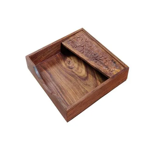 Sheesham Woodeen Carving Leaf Design Tissue Paper Holder