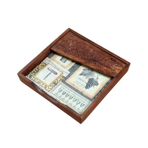 Sheesham Woodeen Carving Leaf Design Tissue Paper Holder