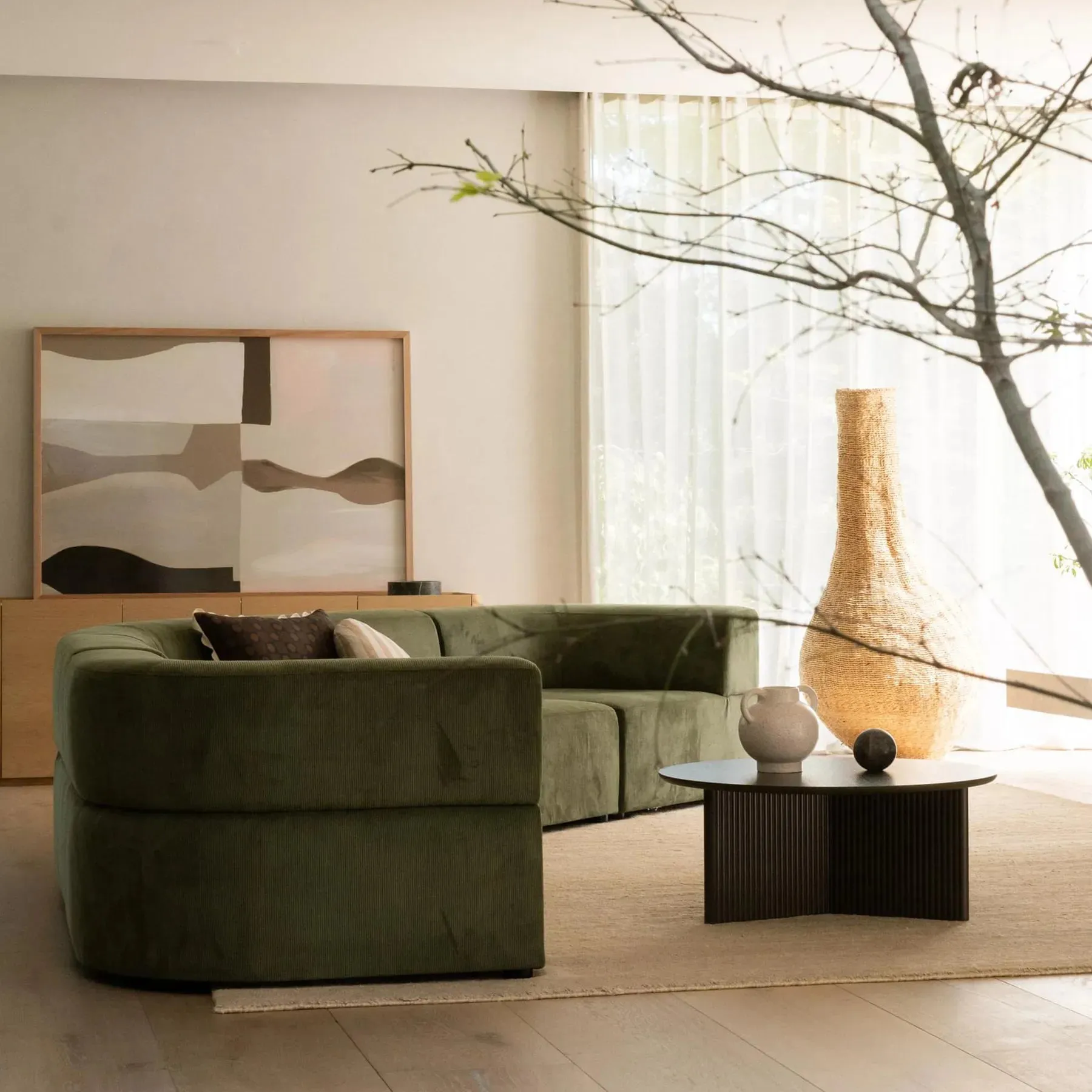 Stretch Closed Angle Sofa - Corduroy Forest