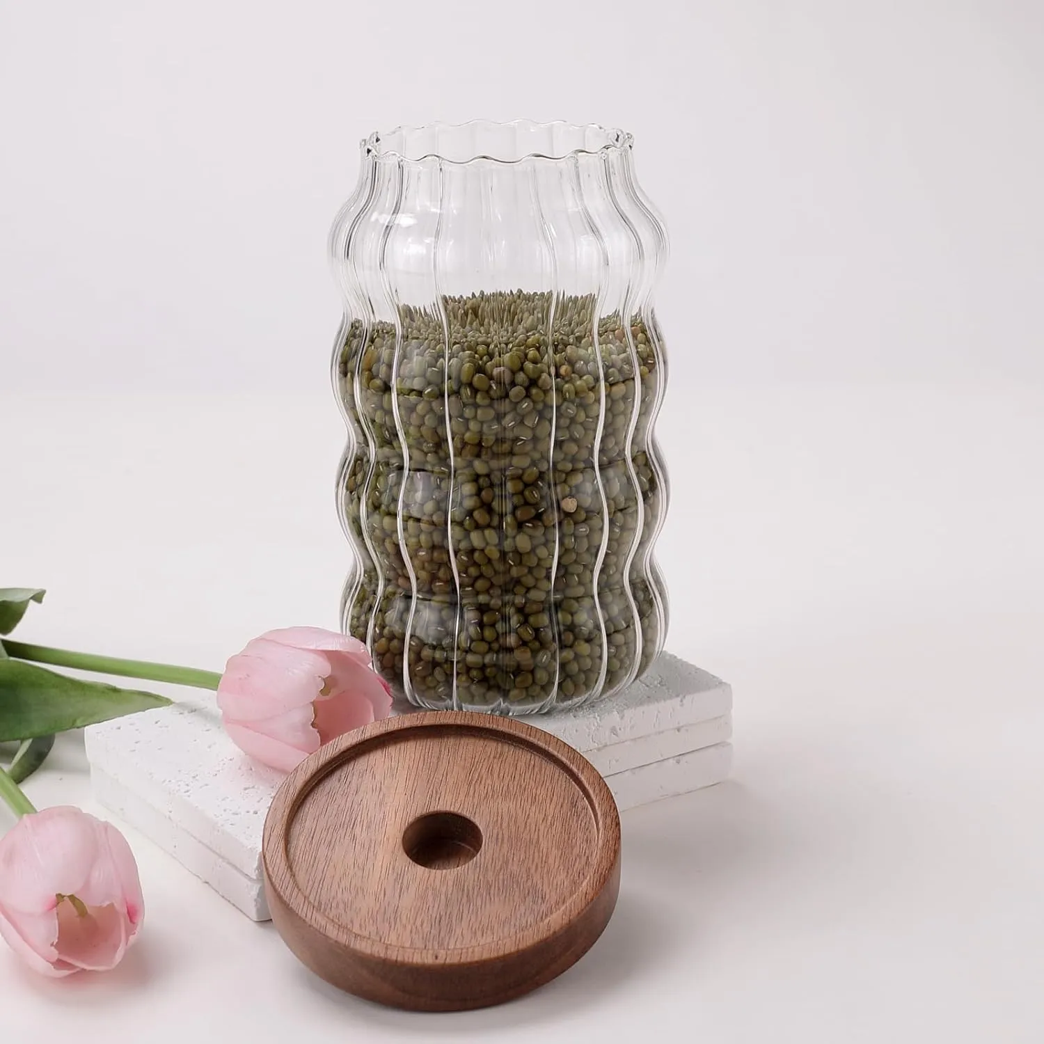 The Better Home Zen Series Borosilicate Containers with Lid 750ml |Container for Kitchen Storage Set | Leakproof, Airtight Storage Jar for Glass Jars with Wooden Lid |Twist Collection Set of 2