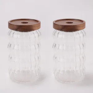 The Better Home Zen Series Borosilicate Containers with Lid 750ml |Container for Kitchen Storage Set | Leakproof, Airtight Storage Jar for Glass Jars with Wooden Lid |Twist Collection Set of 2