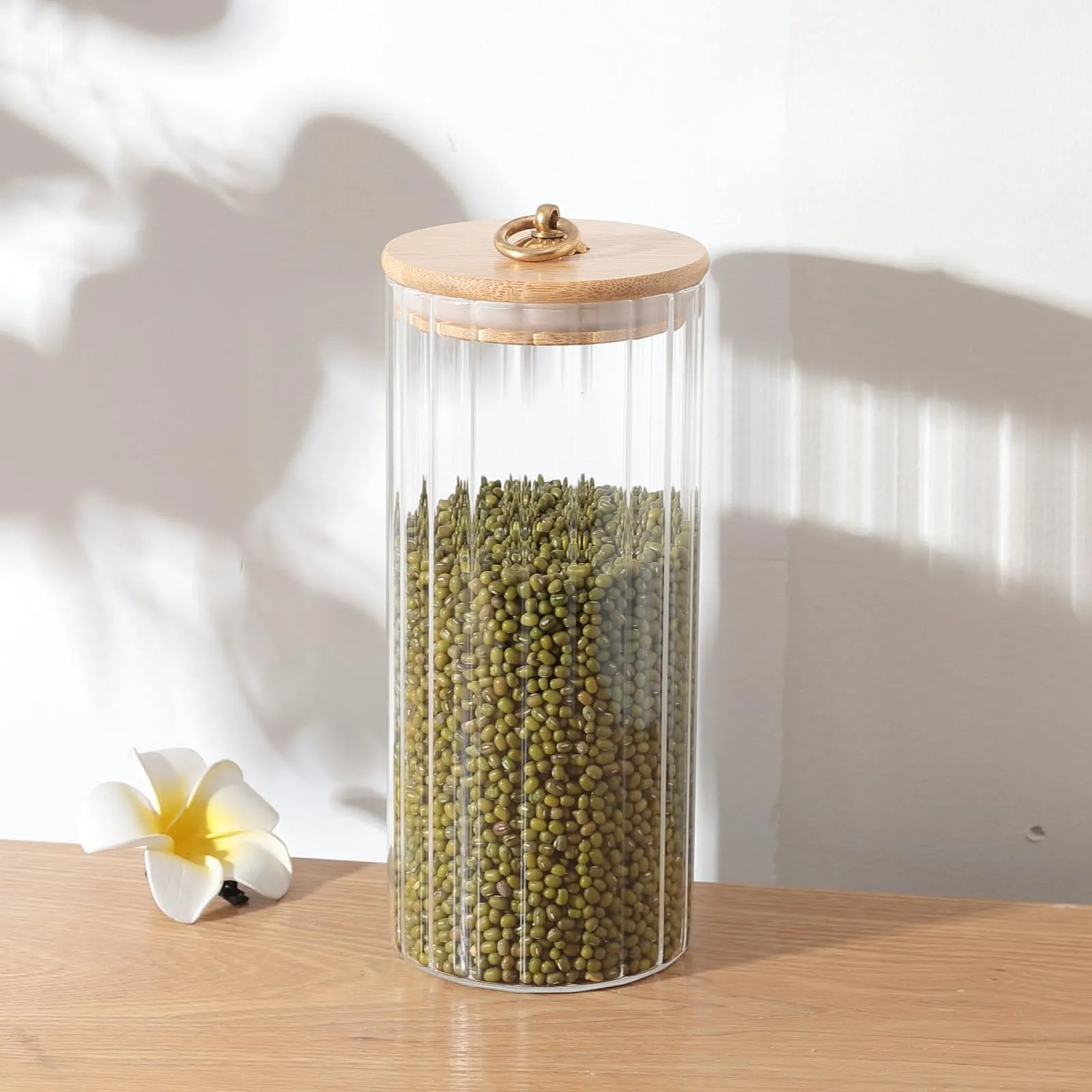 UMAI Borosilicate Glass Jar with Bamboo Lid | Kitchen Organizer Items and Storage | Multi-utility, Airtight Storage Jar for Cookies, Snacks, Tea, Coffee, Sugar | Set of 2 (1125ml) (Pack of 2)