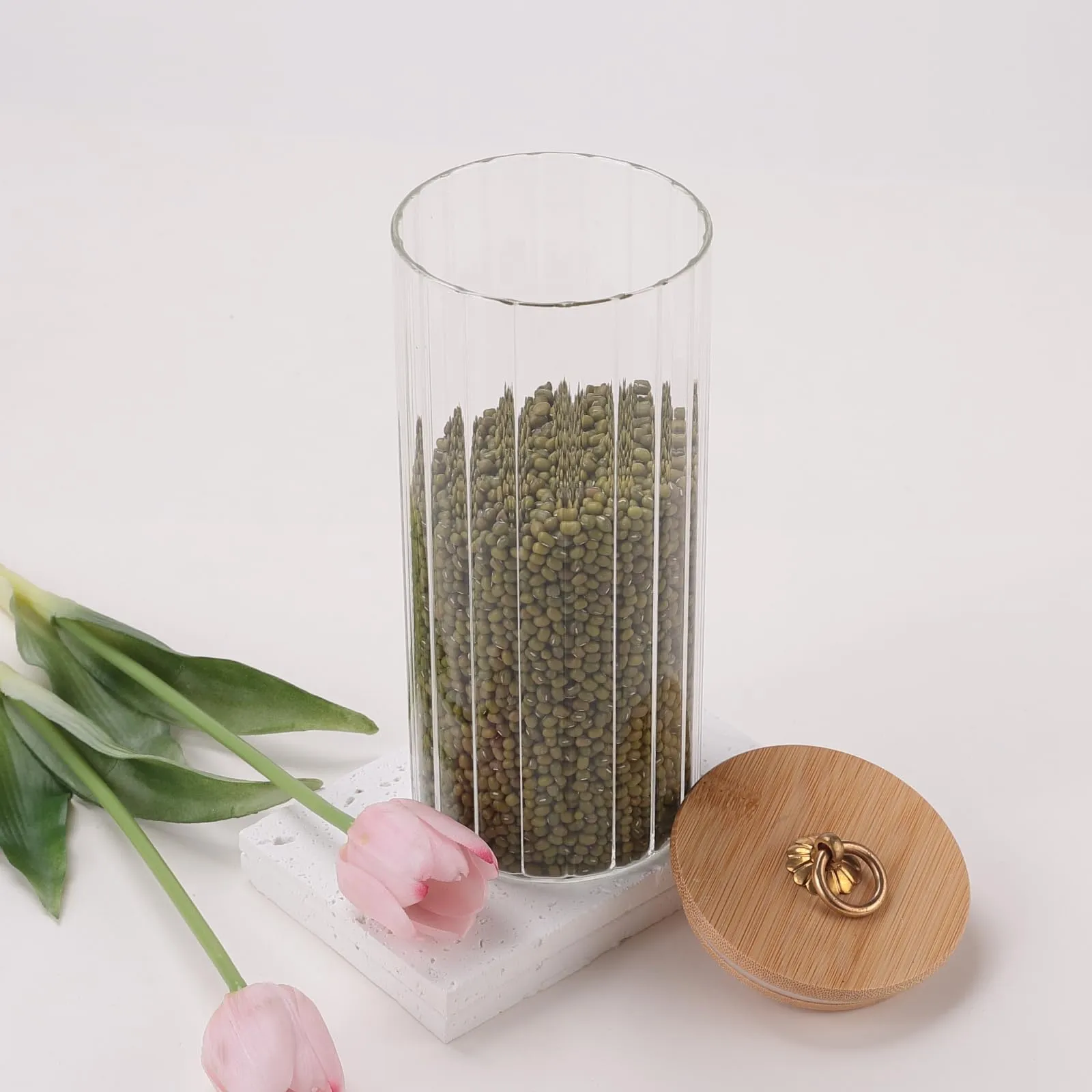 UMAI Borosilicate Glass Jar with Bamboo Lid | Kitchen Organizer Items and Storage | Multi-utility, Airtight Storage Jar for Cookies, Snacks, Tea, Coffee, Sugar | Set of 2 (1125ml) (Pack of 2)
