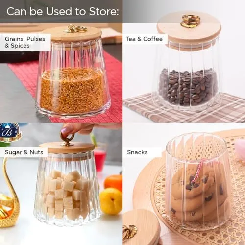 UMAI Borosilicate Glass Jar with Bamboo Lid | Kitchen Organizer Items and Storage | Multi-utility, Leakproof, Airtight Storage Jar for Cookies, Snacks, Tea, Coffee, Sugar (620 ml) (620ml (Pack of 3))
