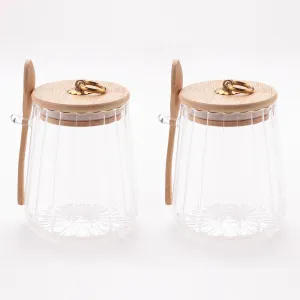 UMAI Borosilicate Glass Jar With Bamboo Lid Kitchen Organizer Items And Storage Multi-Utility, Leakproof, Airtight Storage Jar For Cookies, Snacks, Tea, Coffee, Sugar Set Of 2 (635Ml), Transparent