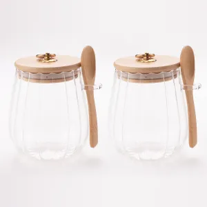 UMAI Borosilicate Glass Jar with Bamboo Lid | Kitchen Organizer Items and Storage | Multi-utility, Leakproof, Airtight Storage Jar for Cookies, Snacks, Tea, Coffee, Sugar | Set of 2 (680ml)