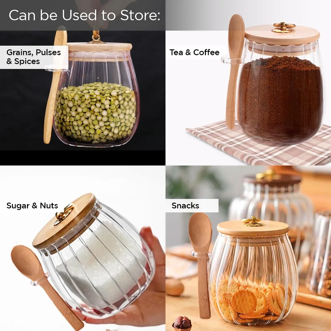 UMAI Borosilicate Glass Jar with Bamboo Lid | Kitchen Organizer Items and Storage | Multi-utility, Leakproof, Airtight Storage Jar for Cookies, Snacks, Tea, Coffee, Sugar | Set of 2 (680ml)