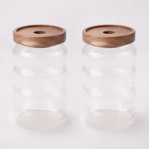 UMAI Borosilicate Glass Jar with Bamboo Lid | Kitchen Organizer Items and Storage | Multi-utility, Leakproof, Airtight Storage Jar for Cookies, Snacks, Tea, Coffee, Sugar | Set of 2 (700ml)