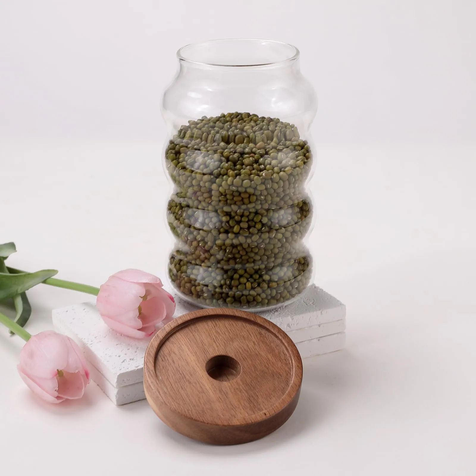 UMAI Borosilicate Glass Jar with Bamboo Lid | Kitchen Organizer Items and Storage | Multi-utility, Leakproof, Airtight Storage Jar for Cookies, Snacks, Tea, Coffee, Sugar | Set of 2 (700ml)