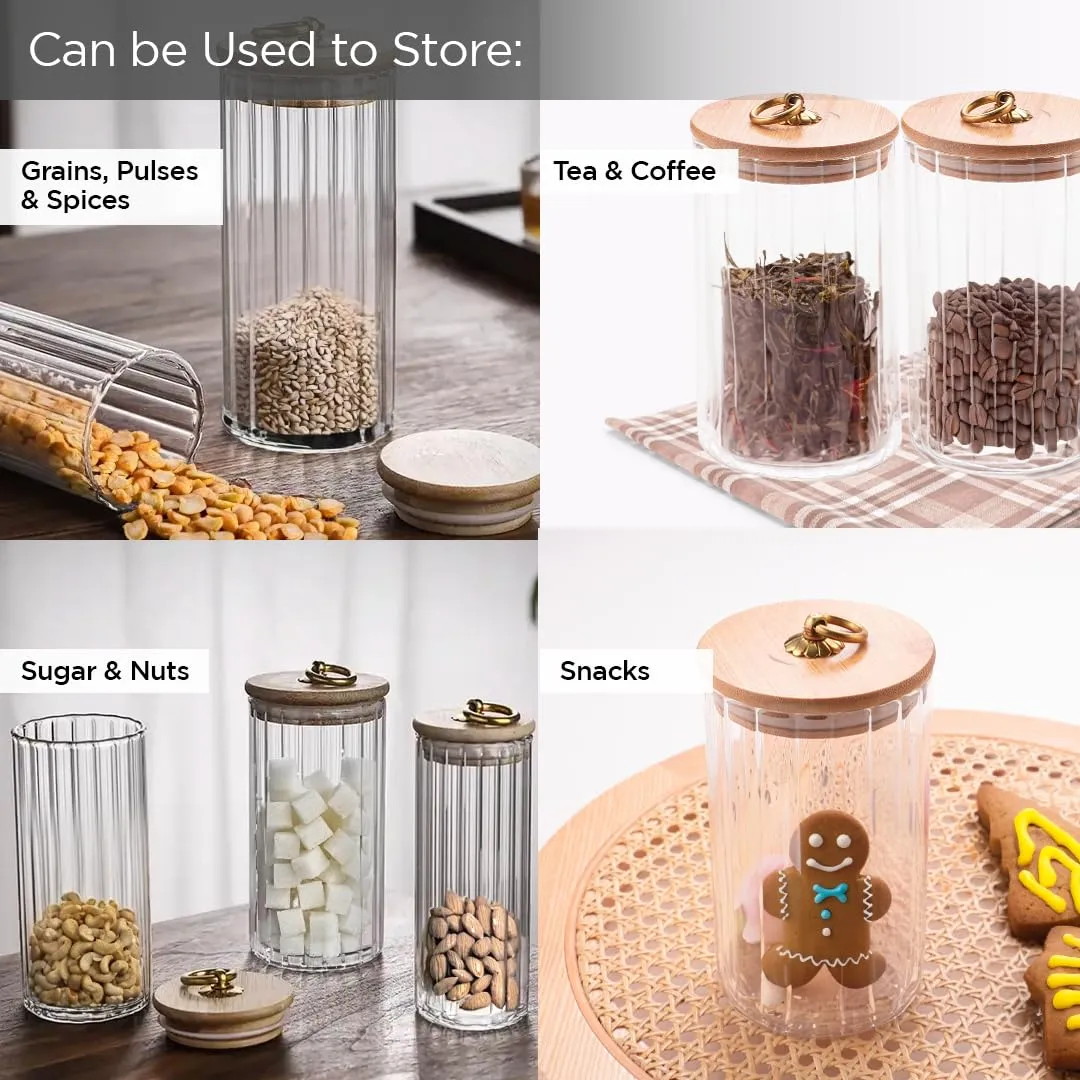 UMAI Borosilicate Glass Jar with Bamboo Lid | Kitchen Organizer Items and Storage | Multi-utility, Leakproof, Airtight Storage Jar for Cookies, Snacks, Tea, Coffee, Sugar | Set of 2 (820ml)