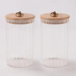 UMAI Borosilicate Glass Jar with Bamboo Lid | Kitchen Organizer Items and Storage | Multi-utility, Leakproof, Airtight Storage Jar for Cookies, Snacks, Tea, Coffee, Sugar | Set of 2 (820ml)