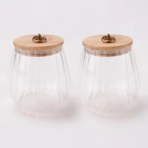 UMAI Borosilicate Glass Jar with Bamboo Lid | Kitchen Organizer Items and Storage | Multi-utility, Leakproof, Airtight Storage Jar for Cookies, Snacks, Tea, Coffee, Sugar | Set of 2 (830ml)