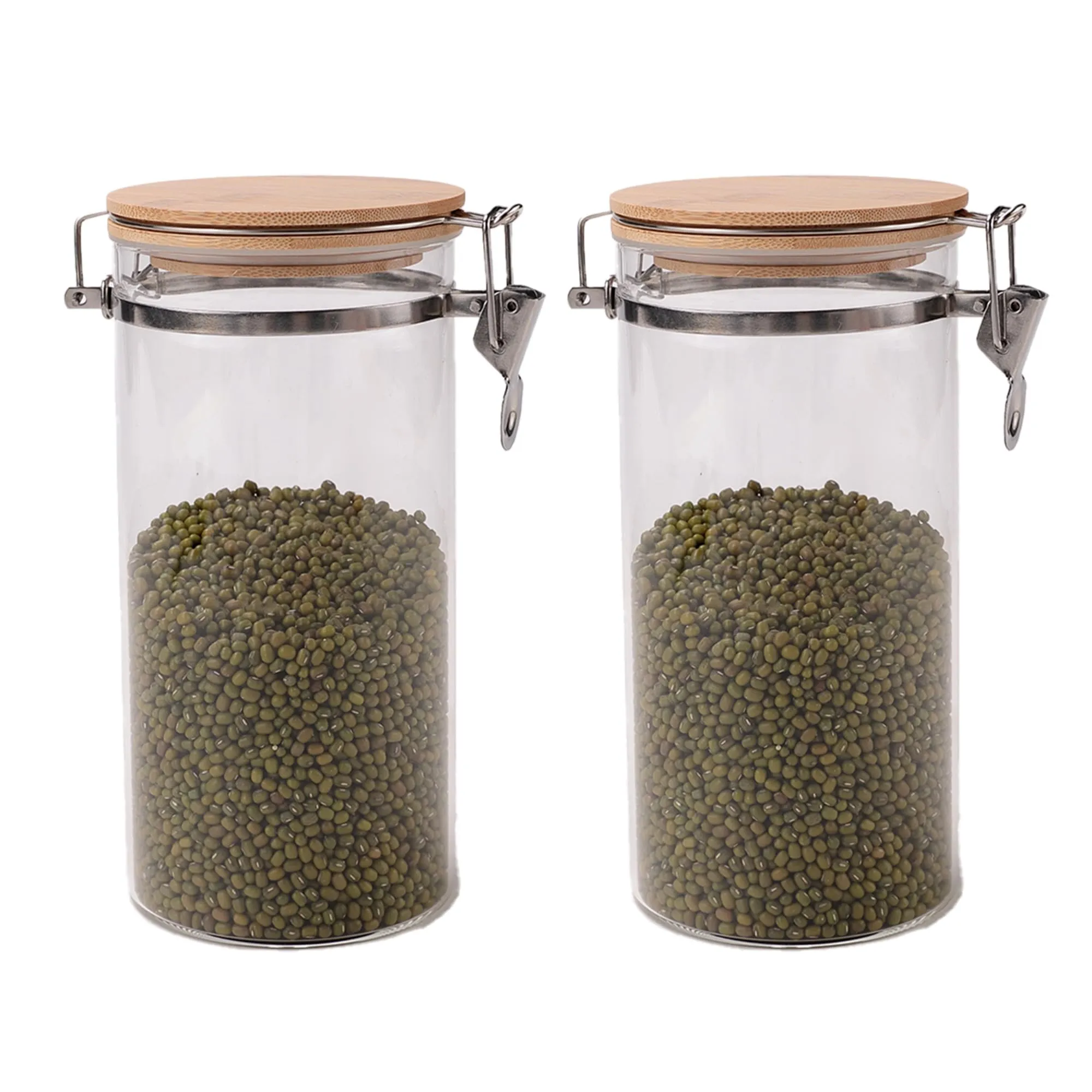 UMAI Pack of 2 Kitchen Containers Set with Wooden Lid 1400ml | Transparent Airtight Borosilicate Jars for Kitchen Storage | Ideal for Cookies, Snacks, Spices, Tea, Coffee, Sugar & Dry Fruits
