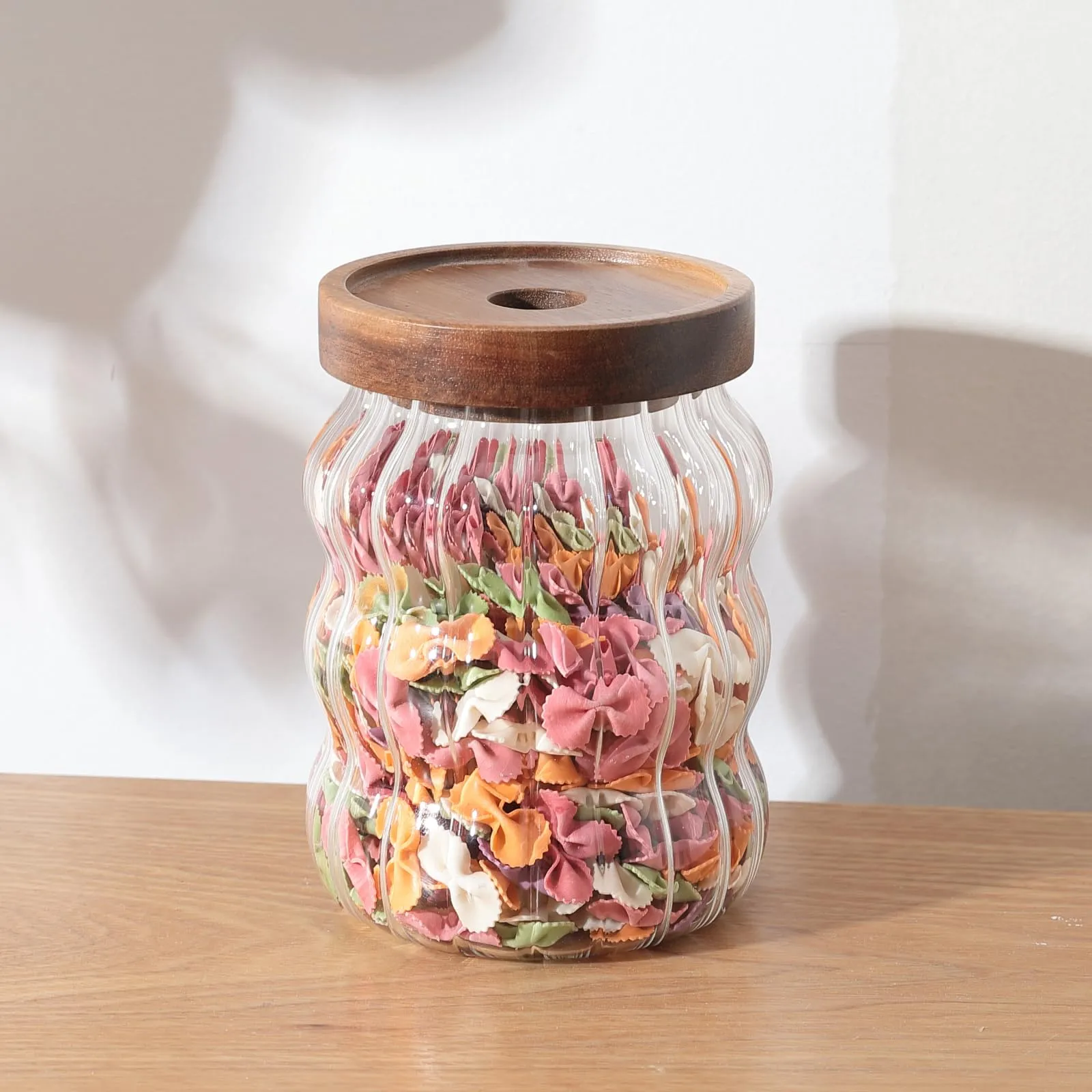UMAI Wave Series Kitchen Containers Set with Acacia Lid | 620ml | Kitchen Organizer Items | Airtight Kitchen Storage Jar set for Snacks Tea Coffee Sugar | Transparent | Multipurpose | Pack of 2