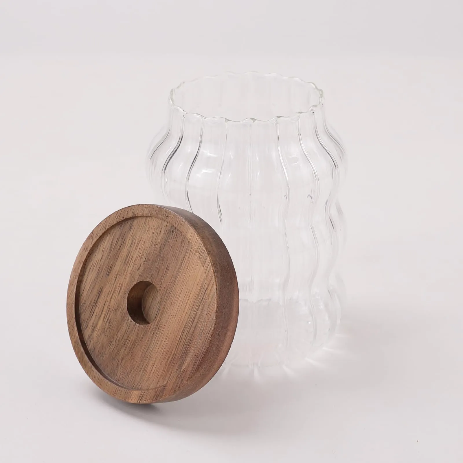 UMAI Wave Series Kitchen Containers Set with Acacia Lid | 620ml | Kitchen Organizer Items | Airtight Kitchen Storage Jar set for Snacks Tea Coffee Sugar | Transparent | Multipurpose | Pack of 2