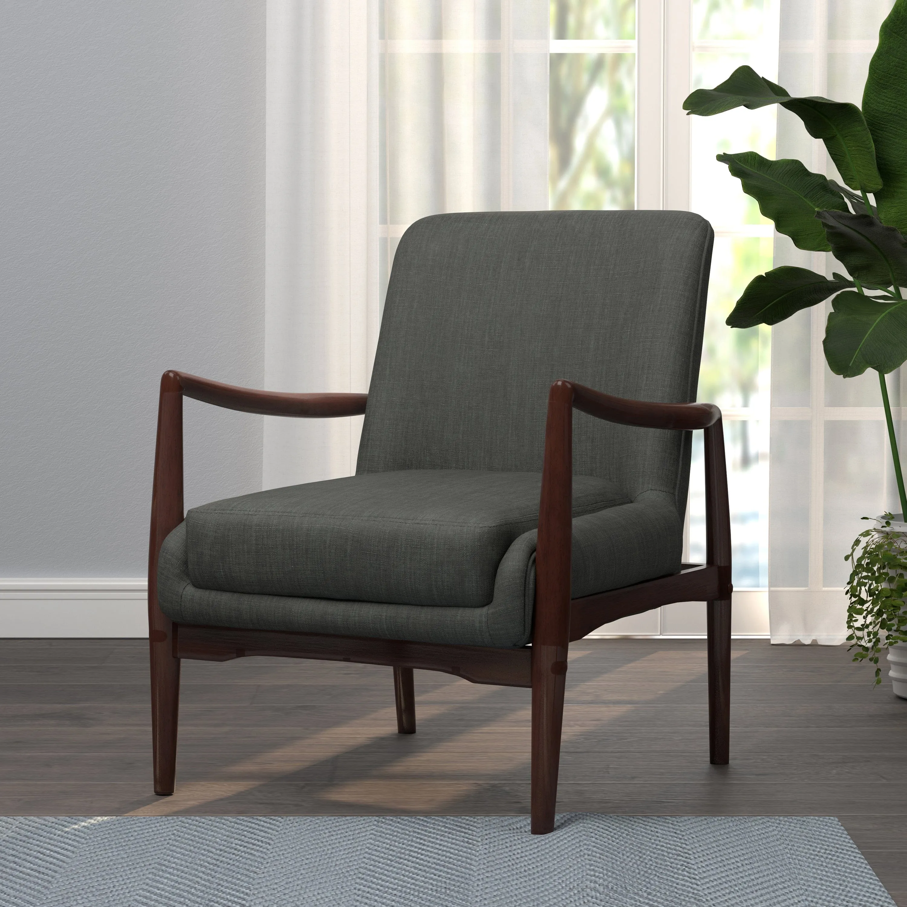Upholstered Accent Chair With Wooden Arm Dark Grey And Brown - 905583