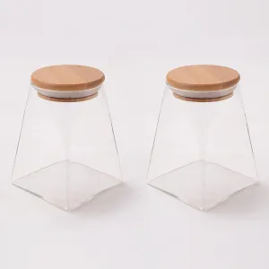 Urbane Home Borosilicate Glass Jar with Bamboo Lid | Kitchen Organizer Items & Storage | Multi-utility, Leakproof, Airtight Storage Jar for Cookies, Snacks, Tea, Coffee, Sugar | Set of 2 (560ml)