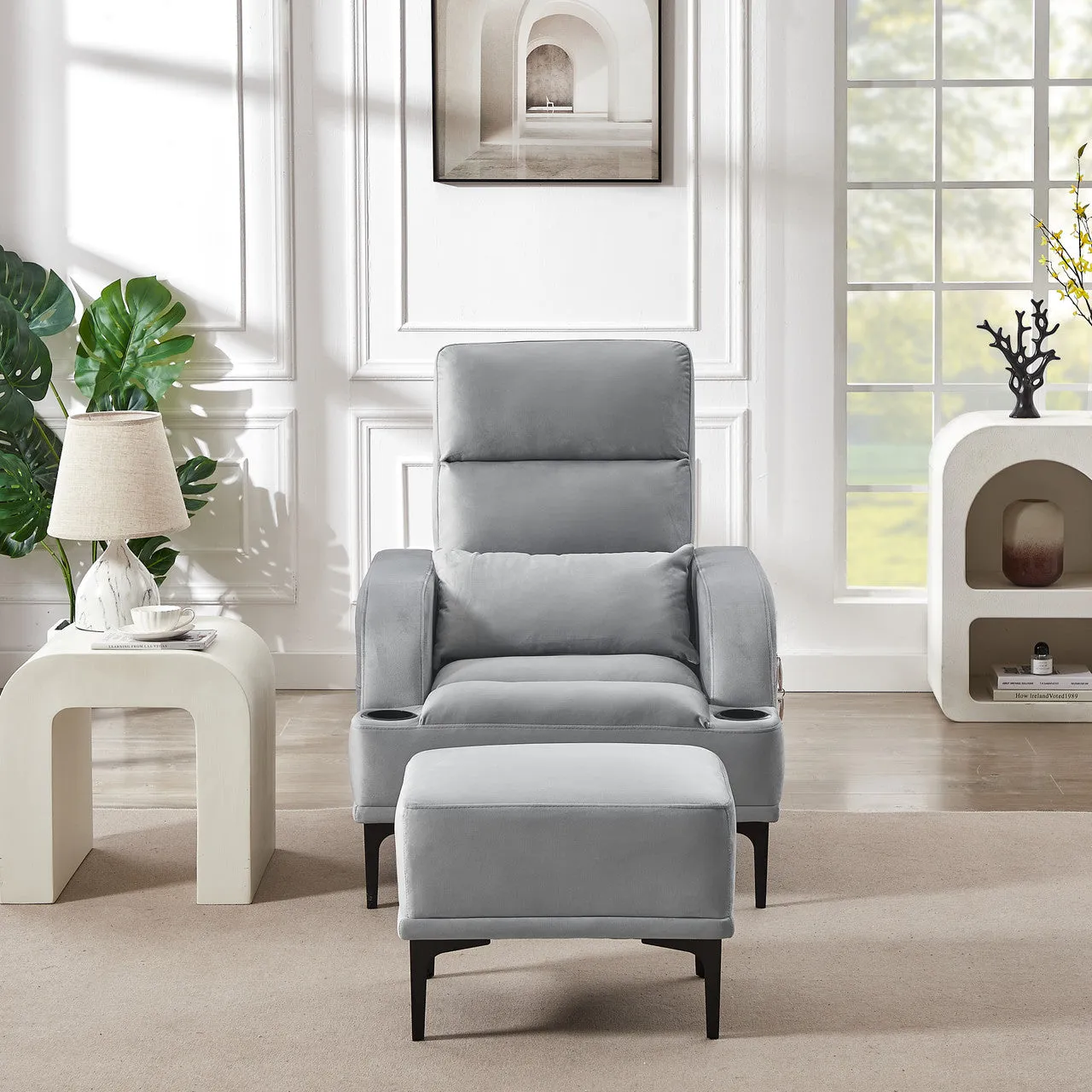 Velvet Comfort Accent Chair & Ottoman