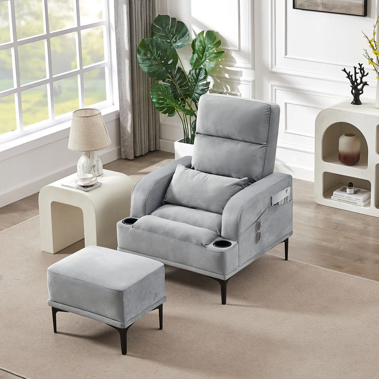 Velvet Comfort Accent Chair & Ottoman