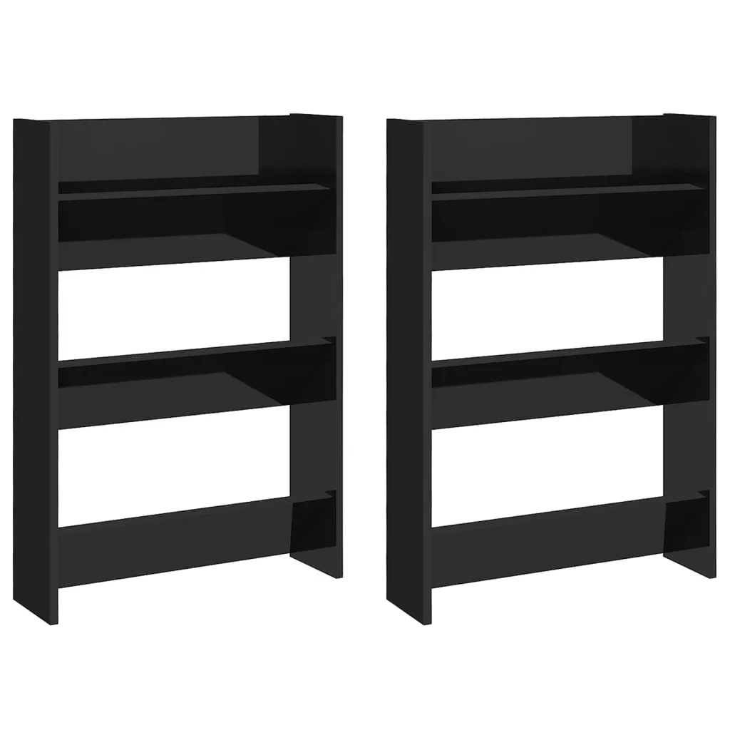 Wall Shoe Cabinets 2 pcs  High Gloss Black 60x18x90cm Chipboard