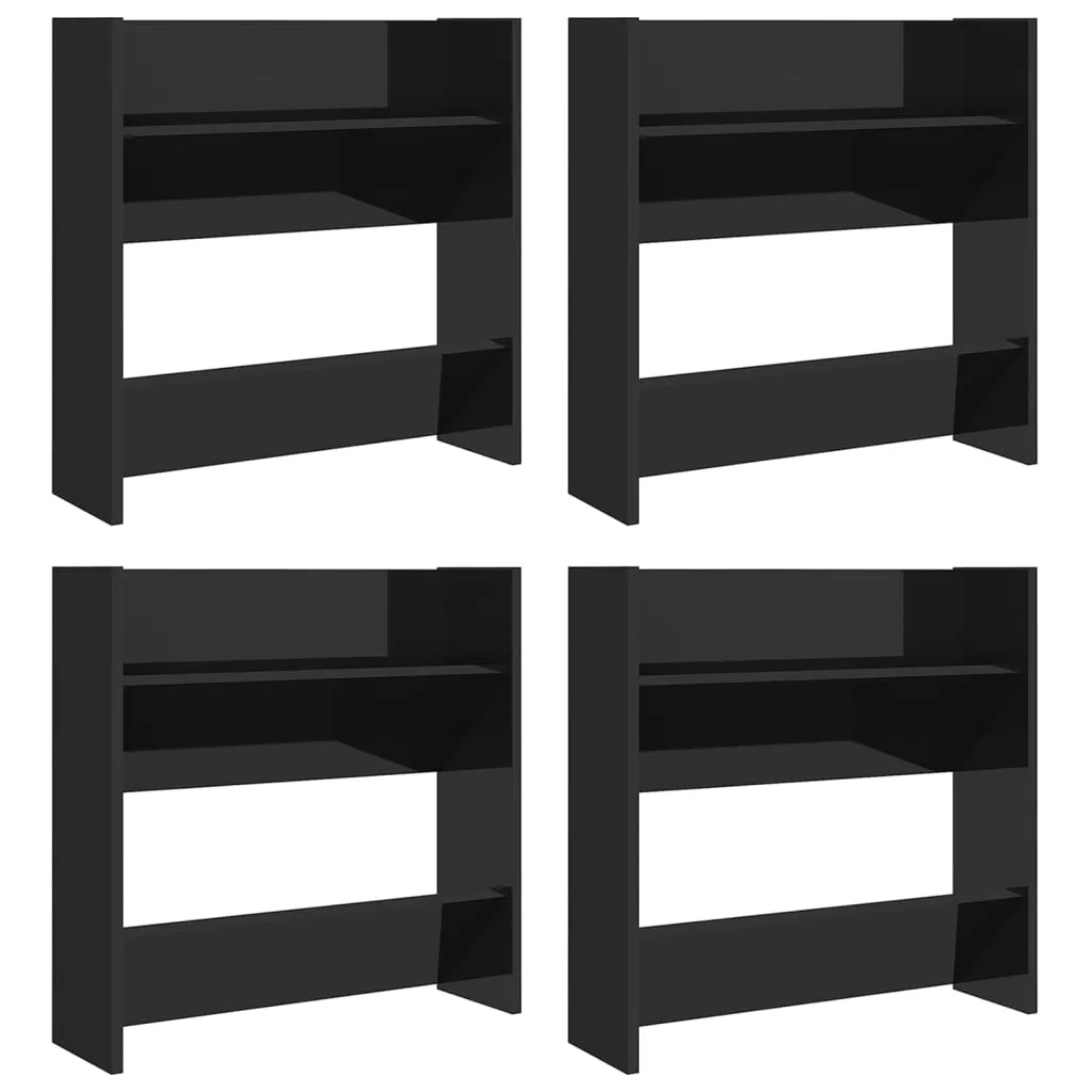 Wall Shoe Cabinets 4 pcs High Gloss Black 60x18x60 cm Engineered Wood